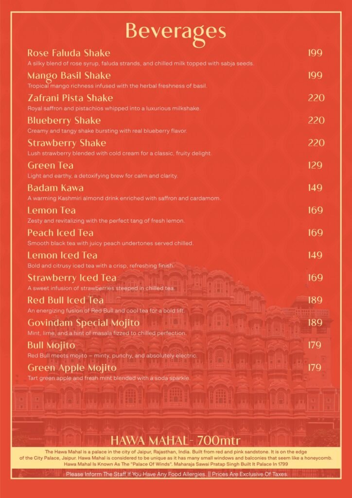 Govindam Retreat menu page 1